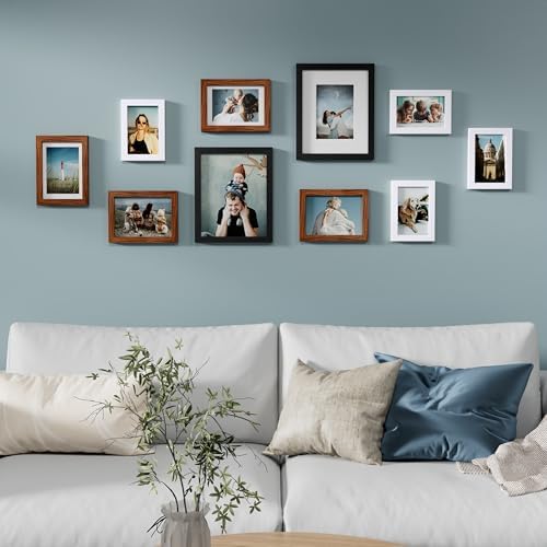 Vittanly 10 Pack Gallery Wall Frame Set, Black, Walnut Brown, White - Image 4