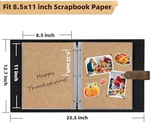 Vienrose 13"x11" Scrapbook Album Gift Set Faux Leather DarkBrown 60 Pages - Image 3