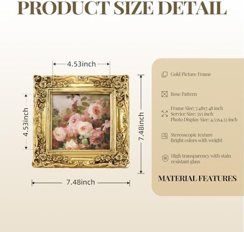 Cuspin 5x5 Gold Picture Frame Square Vintage Ornate Floral Photo Frame - Image 5