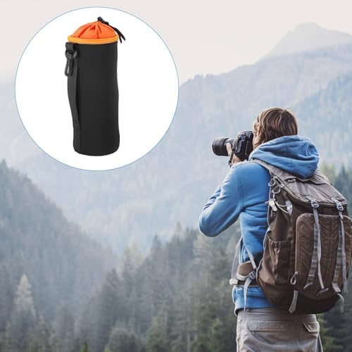 PATIKIL Camera Lens Bag, 2 Pcs 3.7" ID x 9.8" H Cylindrical Drawstring Lens Pouch with Thick Protective Neoprene, Lens Case for DSLR Camera Lens, Water Coffee Cups Black, Orange - Image 7