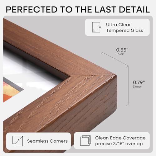 Homeforia 9x11 Brown Oak Picture Frame, High-End Wood, 6x8 Mat, Glass - Image 6