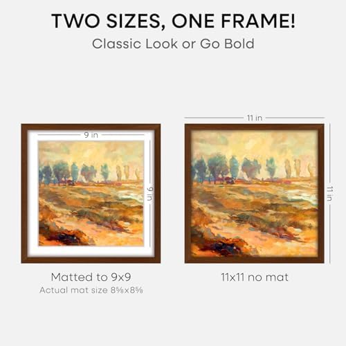 Homeforia 11x11 Brown Oak Picture Frame, High-End Wood, 9x9 Mat, Glass - Image 2