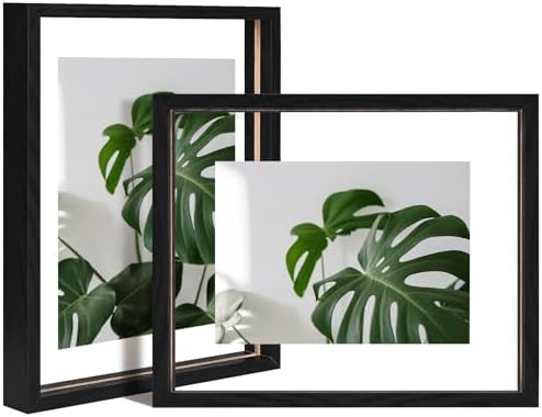 Egofine 8x10 Floating Frames Set of 2, Double Plexiglass Picture Frame, Made of Solid Wood Display Any Size Photo up to 8x10, Wall Mount or Tabletop Standing, Black with Texture by Egofine