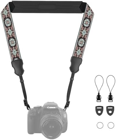FIEIL Neck Strap Silicone Camera Straps - Padded Camera Strap, 1.5" Wide Adjustable Nylon Shoulder Strap - Compatible with Canon, Nikon, Sony, and More DSLR and Mirrorless Cameras (Green) by FIEIL