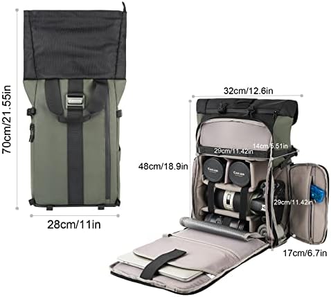 Besnfoto Camera Backpack for Photographer DSLR SLR Waterproof Camera Bag with Laptop Compartment Tripod Holder Roll Top Photographer Case for Hiking Traveling - Image 5