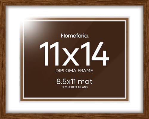 Homeforia 11x14 Brown Oak Diploma Frame, High-End Wood, 8.5x11 Mat, Glass by Homeforia
