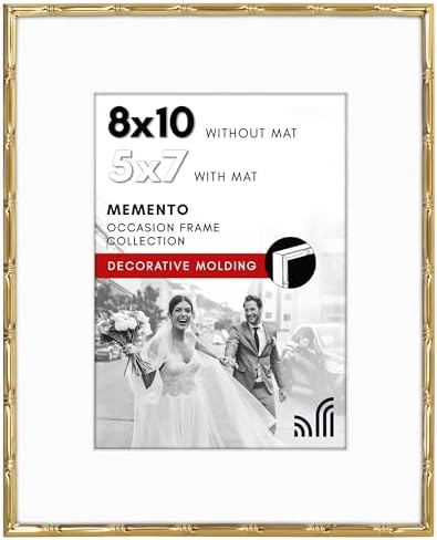 Americanflat 8x10 Bamboo Picture Frame - Matted to 5x7 - Metal - Gold by Americanflat