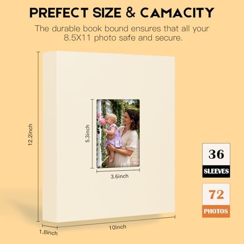 Aevdor 8.5x11 Photo Album, Holds 72 Photos, Linen Cover, Beige - Image 4