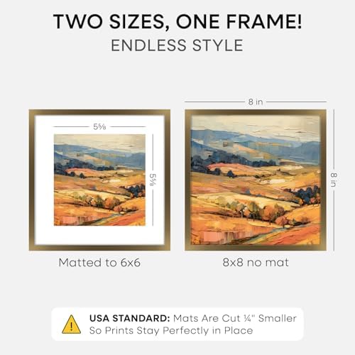Homeforia 8x8 Bronze Picture Frame, High-End Metal, 6x6 Mat, Glass - Image 2