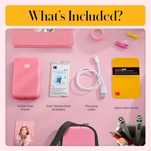 Kodak Step Instant Color Photo Printer with Bluetooth/NFC, ZINK Technology & Kodak App for iOS & Android (Pink) Starter Bundle - Image 3