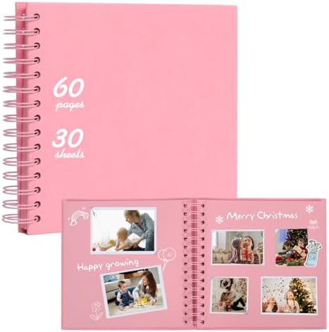 RECUTMS 8x8 Scrapbook DIY Photo Album 60 Pages Kraft Paper Memory Book Pink by RECUTMS