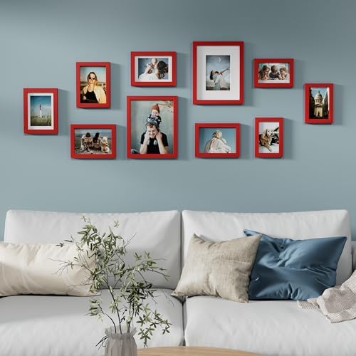 Vittanly 10 Pack Picture Frames Collage Wall Decor, Red - Image 3
