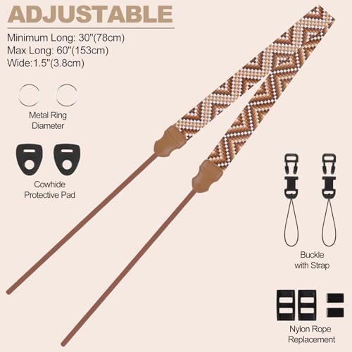 Universal Camera Strap - Camera Neck Strap, Adjustable Shoulder Straps Compatible with Canon, Fujifilm, Nikon, Olympus, Panasonic and other SLR and mirrorless cameras - Brown White Gquares - Image 4