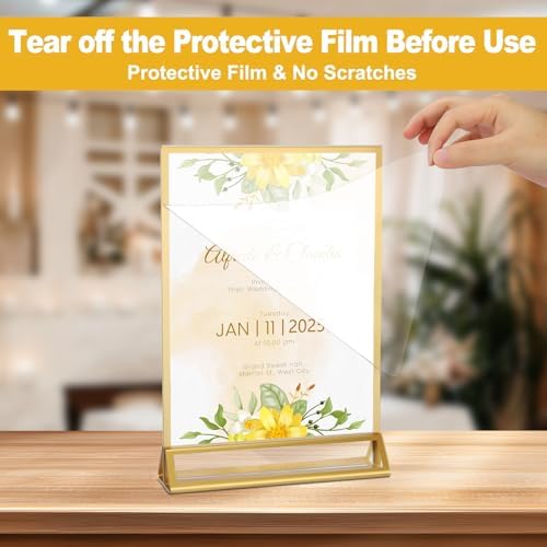 EHWINE 8 Pack Acrylic Sign Holder 8.5 x 11, Gold Double-Sided Display Stand - Image 2