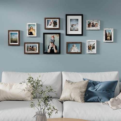 Vittanly 10 Pack Gallery Wall Frame Set, Black, Brown, Distressed White - Image 2