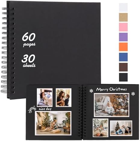 RECUTMS 10x10 Inch Scrapbook Album 60 Pages Kraft DIY Baby Photo Book Black by RECUTMS