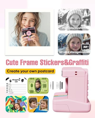 Instant Print Camera for Kids,2.4 Inch Screen Kids Instant Cameras, Christmas Birthday Gifts for Girls Age 3-12, Portable Toddler Toy for 3 4 5 6 7 8 9 10 Year Old Girls Boys (Pink) - Image 4