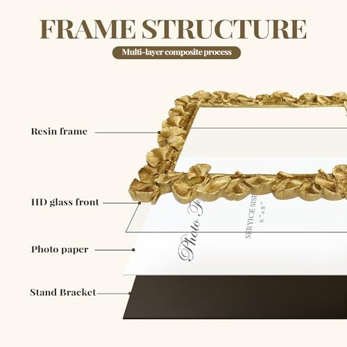Cuspin 6x8 Picture Frame Gold Vintage Ornate Ginkgo Leaf Resin Photo Frame - Image 5