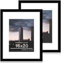 16x20 Poster Frame Set of 2, 16 x 20 Wood Picture Frames with Mat for 11x14, Wooden Photo Frame with Tempered Glass Cover for Wall Mounting Display, Black by CCDCC