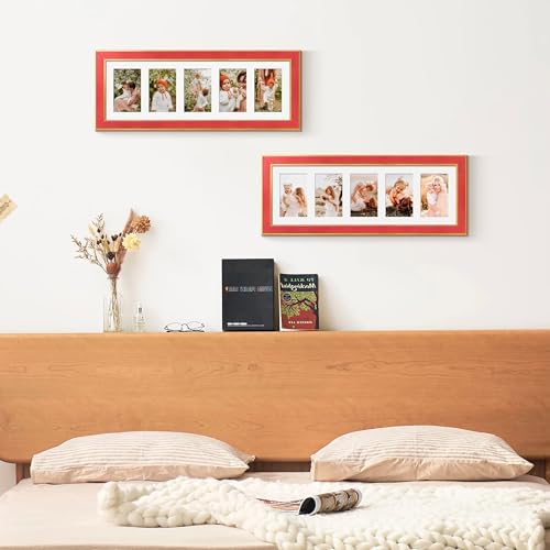 Suede 8x24 Picture Frame Display 5 Opening Picture Frames Collage 4x6 Wall Decor with Mat,Multi Photo Frame for Plexiglass,Wall Decor,1Pack,Red - Image 7