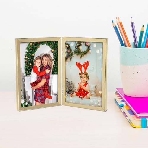 Golden State Art 4x6 Double Picture Frame with Real Glass, Light Gold - Image 6