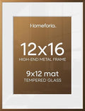 Homeforia 12x16 Bronze Picture Frame, High-End Metal, 9x12 Mat, Glass by Homeforia