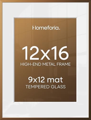 Homeforia 12x16 Bronze Picture Frame, High-End Metal, 9x12 Mat, Glass by Homeforia