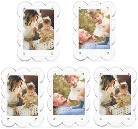 5 Pack 2.36 x 3.54 Acrylic Magnetic Frames Refrigerator Scalloped by JUOIFIP