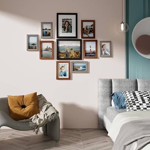Vittanly 10 Pack Gallery Wall Frame Set, Black, Walnut Brown, Dark Grey - Image 2