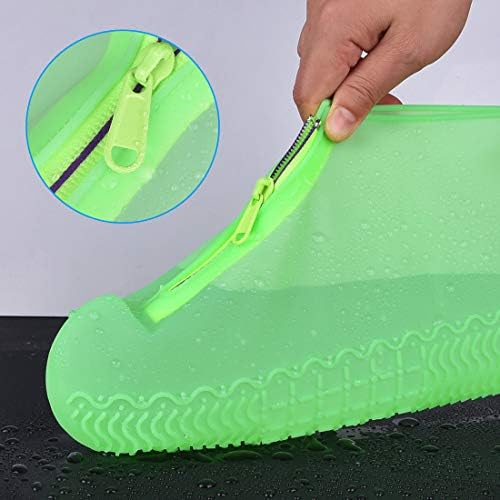 Shiwely Waterproof Shoe Covers, Silicone Reusable Shoe Cover Non-slip Durable Zipper Elastic Rain Cover Protection for Men Women (M (Women 5-7, Men 5-6), Green) - Image 3