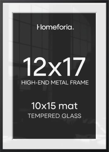Homeforia 12x17 Black Picture Frame, High-End Metal, 10x15 Mat, Glass by Homeforia