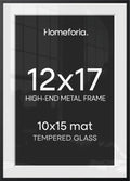 Homeforia 12x17 Black Picture Frame, High-End Metal, 10x15 Mat, Glass by Homeforia