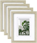 Egofine 8x10 Picture Frames Set of 4, Made of Solid Wood Covered by Plexiglass 4x6 and 5x7 with Mat or 8x10 without Mat, for Table Top Display and Wall Mounting Photo Frame Distressed Wood Grain by Egofine