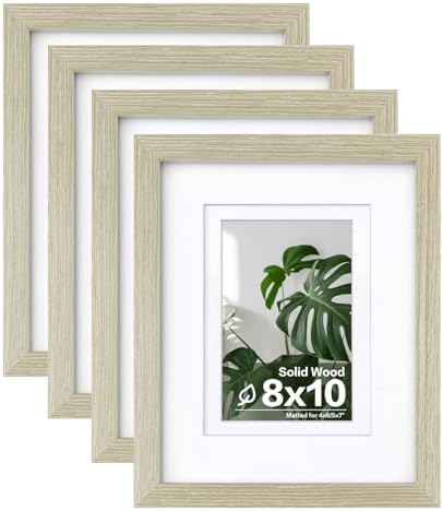 Egofine 8x10 Picture Frames Set of 4, Made of Solid Wood Covered by Plexiglass 4x6 and 5x7 with Mat or 8x10 without Mat, for Table Top Display and Wall Mounting Photo Frame Distressed Wood Grain by Egofine