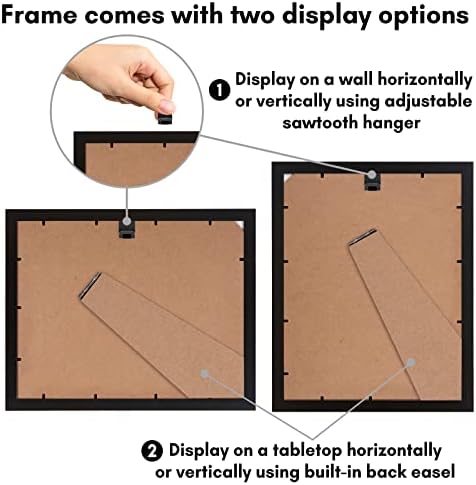 Americanflat 9x12 Picture Frame with Shatter-Resistant Glass - Use as 6x8 Frame with Mat or Display 9x12 Photo Without Mat - Signature Collection - Picture Frames for Tabletop and Wall Display - Black - Image 4