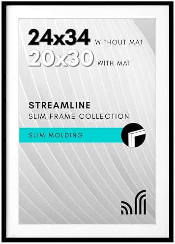 Americanflat 24x34 Poster Frame - Matted to 20x30 - Slim Molding - Black by Americanflat