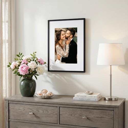 Americanflat 12x16 Picture Frame with Polished Plexiglass - Use as 8x12 Frame with Mat or Display 12x16 Photo Without Mat - Streamline Collection - Thin Border Picture Frames for Wall - Black - Image 5