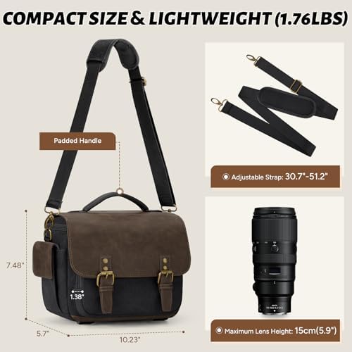 RAINSMORE Camera Bag, Vintage Canvas Camera Sling Bag Crossbody Camera Case - Image 6