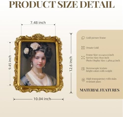 Cuspin 8x10 Gold Vintage Picture Frame Ornate Floral Antique Photo Frame - Image 5