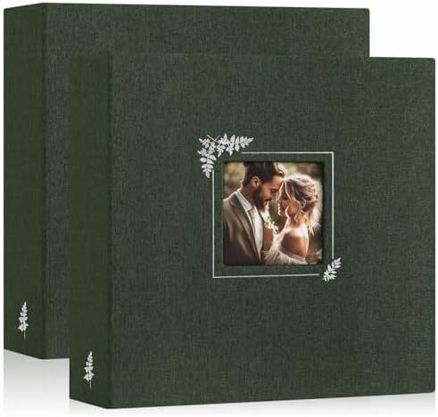 Lanpn 2 Packs Scrapbook Photo Album 12x12, Linen Window Design Cover Top Load 3 Ring Folder Binder Photo Book Photobook 12 x 12 inch with 30 Plastic Sleeves 60 Pages (Green) by Lanpn