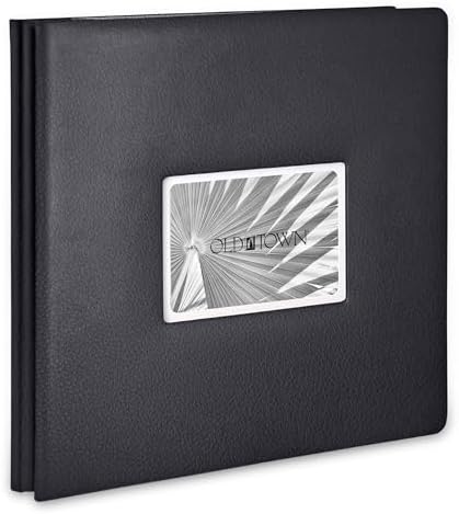 Old Town Bonded Leather Photo Album, Large Leather Scrapbook, Expandable Scrapbook Album 12x12 Double-Sided White Paper Pages and Optically Clear Pockets, Faux Suede Lining, Black by OldTownFrames