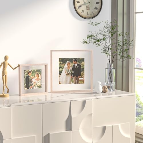 Egofine 12x12 Floating Frames Set of 2, Double Plexiglass Picture Frame, Made of Solid Wood Display Any Size Photo up to 12x12, Wall Mount or Tabletop Standing, Rose Pink - Image 5