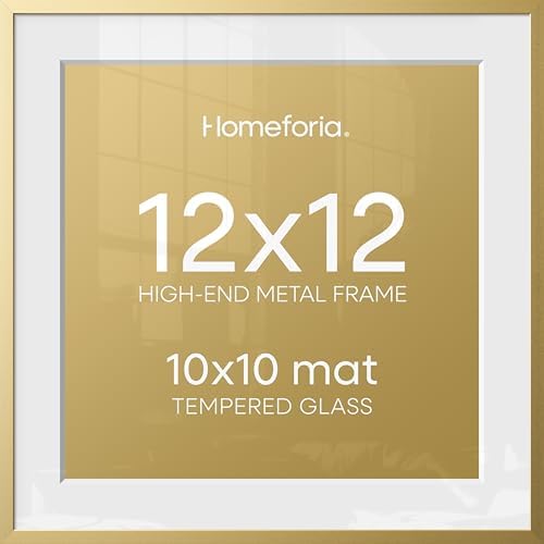 Homeforia 12x12 Gold Picture Frame, High-End Metal, 10x10 Mat, Glass by Homeforia