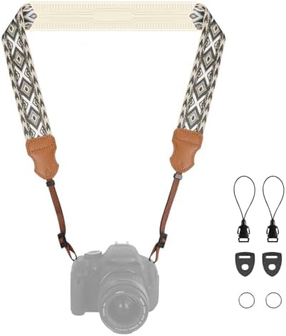 FIEIL Neck Strap Silicone Camera Straps - Padded Camera Strap, 1.5" Wide Adjustable Neck Strap - Compatible with Canon, Nikon, Sony, and More DSLR and Mirrorless Cameras (Khaki Gray White Rhombus) by FIEIL