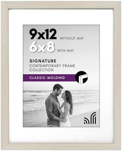Americanflat 9x12 Picture Frame with Shatter-Resistant Glass - Use as 6x8 Frame with Mat or Display 9x12 Photo Without Mat - Signature Collection - Picture Frames for Tabletop and Wall - Light Wood by Americanflat