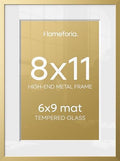 Homeforia 8x11 Gold Picture Frame, High-End Metal, 6x9 Mat, Glass by Homeforia