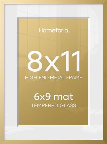 Homeforia 8x11 Gold Picture Frame, High-End Metal, 6x9 Mat, Glass by Homeforia