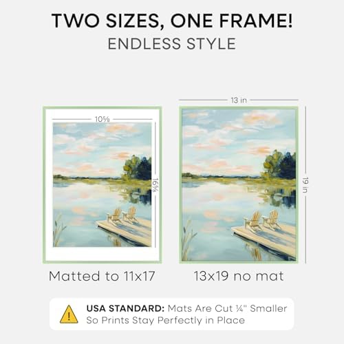Homeforia 13x19 Green Picture Frame, High-End Metal, 11x17 Mat, Glass - Image 2