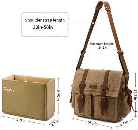 Kattee Vintage Leather Canvas DSLR SLR Camera Bags for Men - Image 3