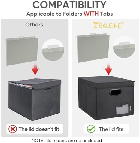 BALEINE File Organizer Box with Lid, Collapsible Hanging File Storage Box - Image 4